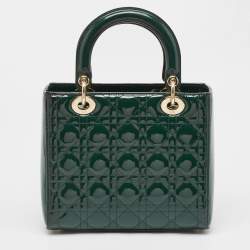 مملوكة مسبقًا Dior Green Cannage Patent Leather Medium Lady Dior Tote