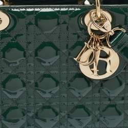 مملوكة مسبقًا Dior Green Cannage Patent Leather Medium Lady Dior Tote
