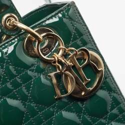 مملوكة مسبقًا Dior Green Cannage Patent Leather Medium Lady Dior Tote