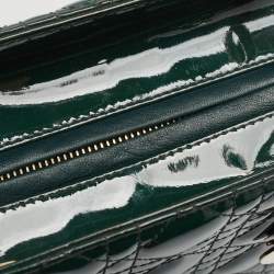 مملوكة مسبقًا Dior Green Cannage Patent Leather Medium Lady Dior Tote