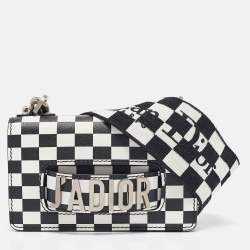 Dior Black/White Leather Mini Checkered J'Adior Crossbody Bag