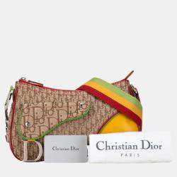 Christian Dior Beige Yellow Canvas Leather Dior Trotter Saddle Rasta Shoulder Bag