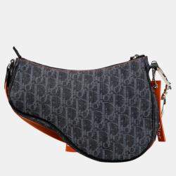 Christian Dior Indigo Blue Orange Canvas Dior Trotter Saddle Flight Line Shoulder Bag