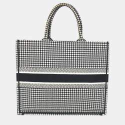 Pre Owned Dior White/Black Houndstooth Book Tote Bag