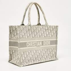 Dior Grey Oblique Embroidered Canvas Medium Book Tote