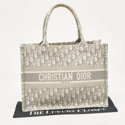 Dior Grey Oblique Embroidered Canvas Medium Book Tote