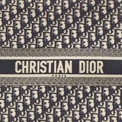Pre Owned Dior Navy Blue Oblique Embroidered Canvas Large Book Tote