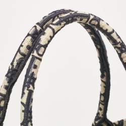 Pre Owned Dior Navy Blue Oblique Embroidered Canvas Large Book Tote