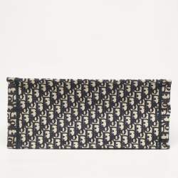 Pre Owned Dior Navy Blue Oblique Embroidered Canvas Large Book Tote