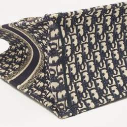 Pre Owned Dior Navy Blue Oblique Embroidered Canvas Large Book Tote
