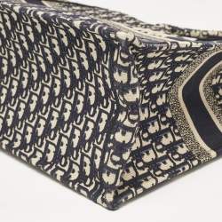Pre Owned Dior Navy Blue Oblique Embroidered Canvas Large Book Tote