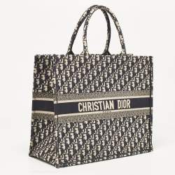 Pre Owned Dior Navy Blue Oblique Embroidered Canvas Large Book Tote