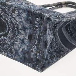 Dior Navy Blue Flower Embroidered Denim Large Book Tote