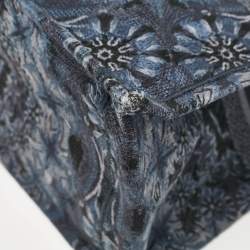 Dior Navy Blue Flower Embroidered Denim Large Book Tote