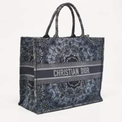 Dior Navy Blue Flower Embroidered Denim Large Book Tote