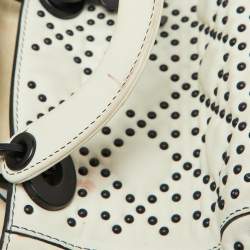 Pre Owned Dior White Leather Studded Cannage Mini Lady Dior Tote