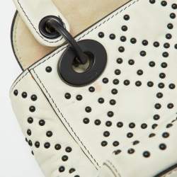 Pre Owned Dior White Leather Studded Cannage Mini Lady Dior Tote