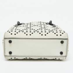 Pre Owned Dior White Leather Studded Cannage Mini Lady Dior Tote