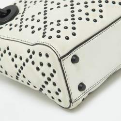Pre Owned Dior White Leather Studded Cannage Mini Lady Dior Tote