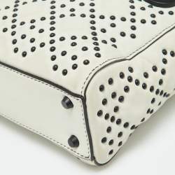 Pre Owned Dior White Leather Studded Cannage Mini Lady Dior Tote