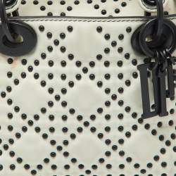 Pre Owned Dior White Leather Studded Cannage Mini Lady Dior Tote