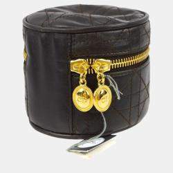 Christian Dior Brown Calfskin Cannage Cosmetic Pouch Bag