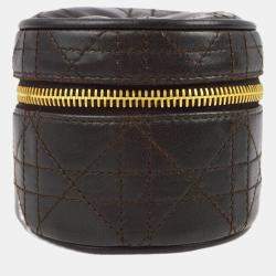 Christian Dior Brown Calfskin Cannage Cosmetic Pouch Bag