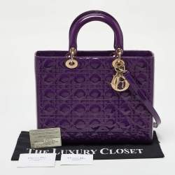 Pre Owned Dior Purple Cannage Quilted Patent Leather Large Lady Dior Tote