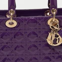 Pre Owned Dior Purple Cannage Quilted Patent Leather Large Lady Dior Tote
