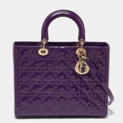 Pre Owned Dior Purple Cannage Quilted Patent Leather Large Lady Dior Tote