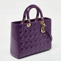 Pre Owned Dior Purple Cannage Quilted Patent Leather Large Lady Dior Tote