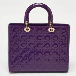 Pre Owned Dior Purple Cannage Quilted Patent Leather Large Lady Dior Tote