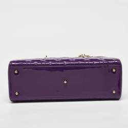 Pre Owned Dior Purple Cannage Quilted Patent Leather Large Lady Dior Tote
