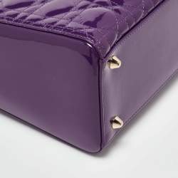 Pre Owned Dior Purple Cannage Quilted Patent Leather Large Lady Dior Tote