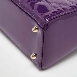 Pre Owned Dior Purple Cannage Quilted Patent Leather Large Lady Dior Tote