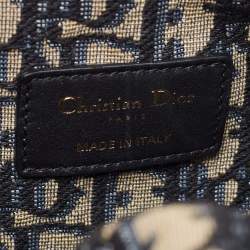 Pre Owned Dior Beige/Navy Blue Wicker and Leather Medium Dioriviera Lady D-Joy Bag