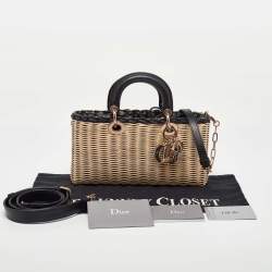 Pre Owned Dior Beige/Navy Blue Wicker and Leather Medium Dioriviera Lady D-Joy Bag