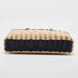 Pre Owned Dior Beige/Navy Blue Wicker and Leather Medium Dioriviera Lady D-Joy Bag