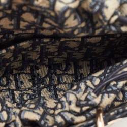 Pre Owned Dior Beige/Navy Blue Wicker and Leather Medium Dioriviera Lady D-Joy Bag
