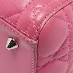 Pre Owned Dior Pink Cannage Leather Medium Lady Dior Tote