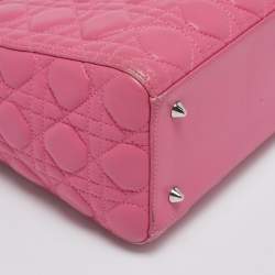 Pre Owned Dior Pink Cannage Leather Medium Lady Dior Tote