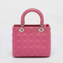 Pre Owned Dior Pink Cannage Leather Medium Lady Dior Tote
