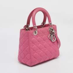 Pre Owned Dior Pink Cannage Leather Medium Lady Dior Tote