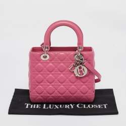 Pre Owned Dior Pink Cannage Leather Medium Lady Dior Tote