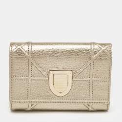 Pre Owned Dior Gold Leather Diorama Trifold Wallet