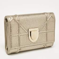 Pre Owned Dior Gold Leather Diorama Trifold Wallet