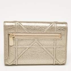 Pre Owned Dior Gold Leather Diorama Trifold Wallet