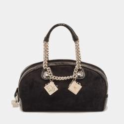 Dior Black Suede and Snakeskin Gambler Dice Bowler Bag