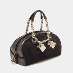 Dior Black Suede and Snakeskin Gambler Dice Bowler Bag