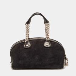 Dior Black Suede and Snakeskin Gambler Dice Bowler Bag